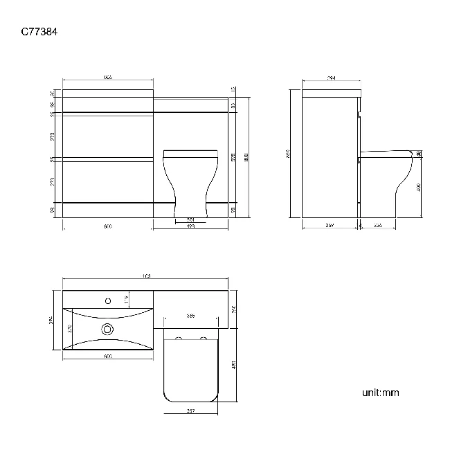 Trent Stone Grey Combination Basin Drawer and Atlanta Toilet 1100mm