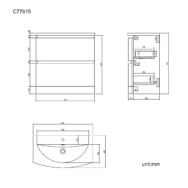 Bali Tungsten Grey Basin Drawer Vanity 800mm