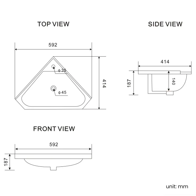 Lucia Graphite Grey Corner Basin Vanity 400mm