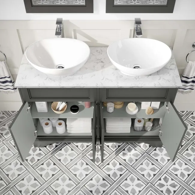 Lucia Graphite Grey Double Vanity with Marble Top & Oval Counter Top Basin 1200mm