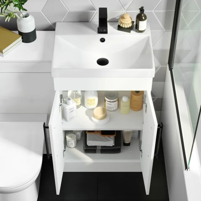 Avon Gloss White Combination Vanity Basin and Aruba Toilet 1000mm - Black Accents