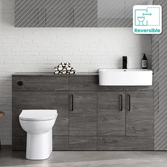 Harper Charcoal Elm Combination Vanity Basin and Aruba Toilet 1500mm - Black Accents