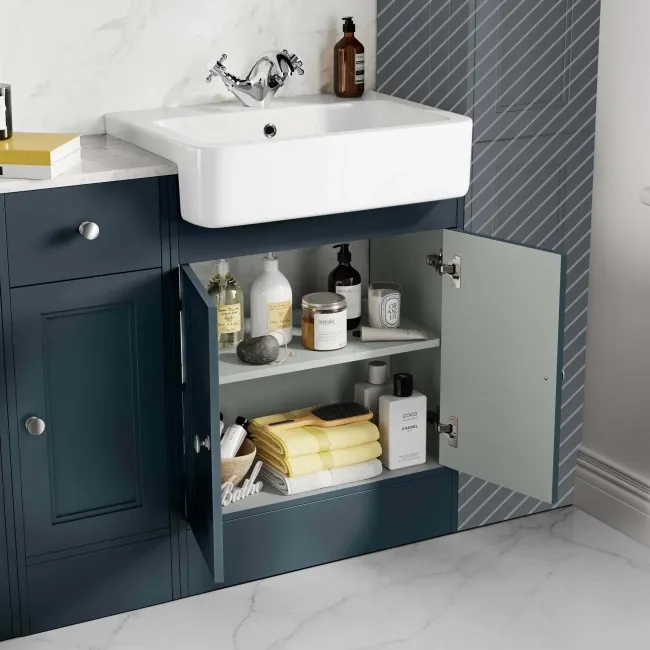 Monaco Inky Blue Combination Vanity Basin with Marble Top and Boston Toilet 1500mm