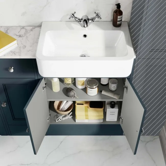 Monaco Inky Blue Combination Vanity Basin with Marble Top and Boston Toilet 1500mm