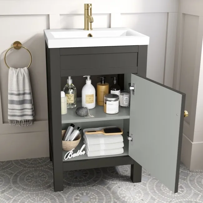 Bermuda Graphite Grey Basin Vanity 500mm - Brushed Brass Accents