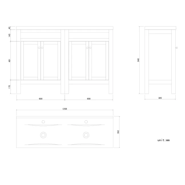 Bermuda Midnight Green Double Basin Vanity 1200mm - Brushed Brass Accents