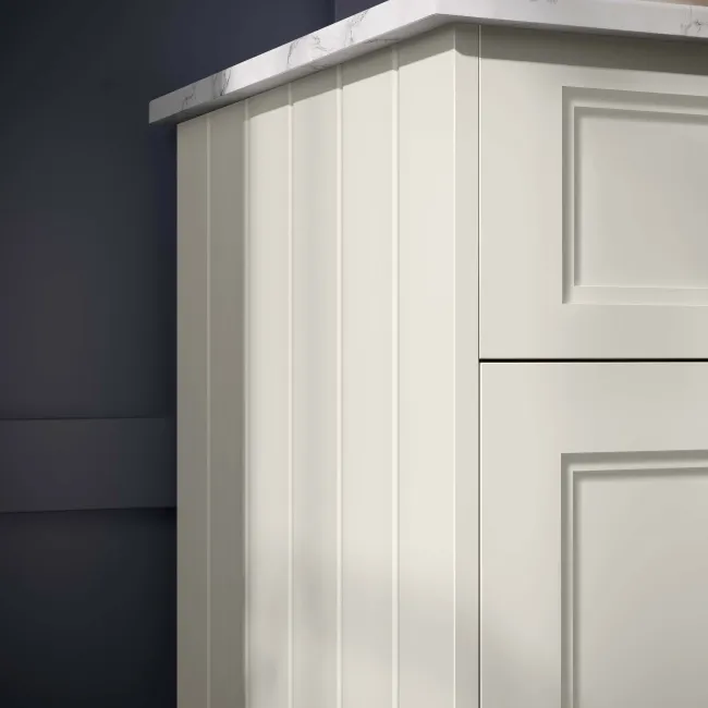 Lucia Chalk White Vanity with Marble Top & Oval Counter Top Basin 840mm - Brushed Brass Accents