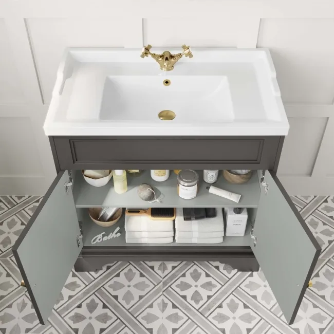 Lucia Graphite Grey Basin Vanity 830mm - Brushed Brass Accents