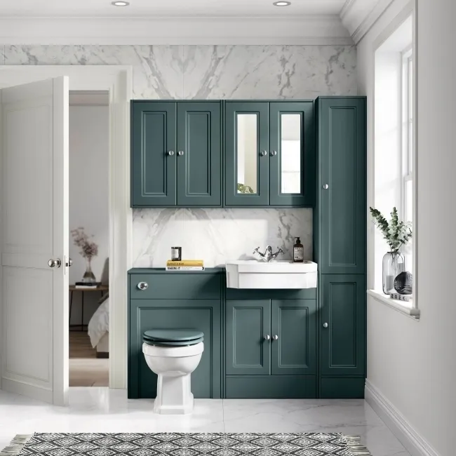 Traditional Midnight Green Back To Wall Unit and Hudson Toilet with Wooden Seat