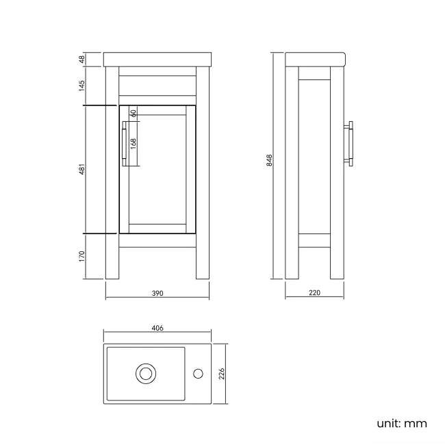 Bermuda Chalk White Cloakroom Basin Vanity 400mm - Brass Knurled Handles