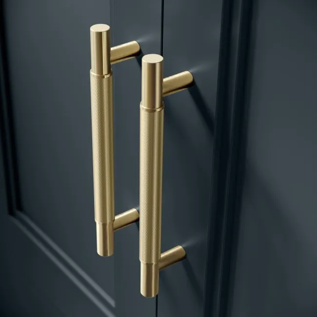 Monaco Inky Blue Combination Vanity Basin with Marble Top and Boston Toilet 1500mm - Brass Knurled Handles