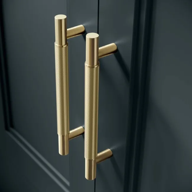 Lucia Inky Blue Basin Vanity 830mm - Brass Knurled Handles