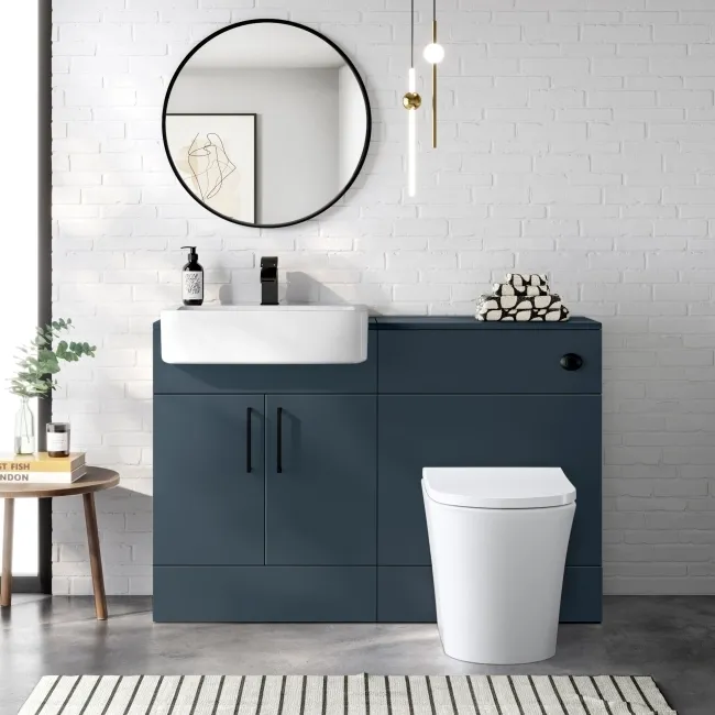 Harper Navy Blue Vanity with Semi Recessed Basin 600mm - Black Accents