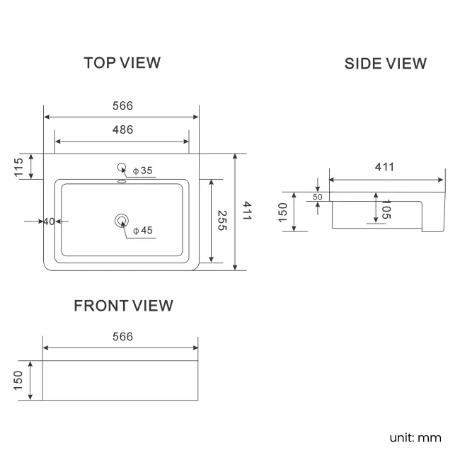 Harper Navy Blue Vanity with Semi Recessed Basin 600mm - Black Accents