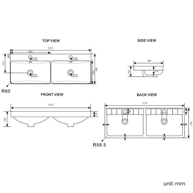 Corsica Gloss White Wall Hung Double Basin Drawer Vanity 1200mm