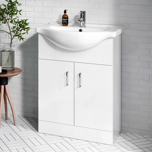 Quartz Gloss White Vanity with Semi Recessed Basin 650mm
