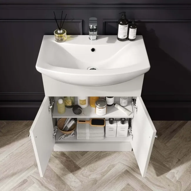 Capri Cotton White Vanity with Semi Recessed Basin 650mm - Chrome Handles