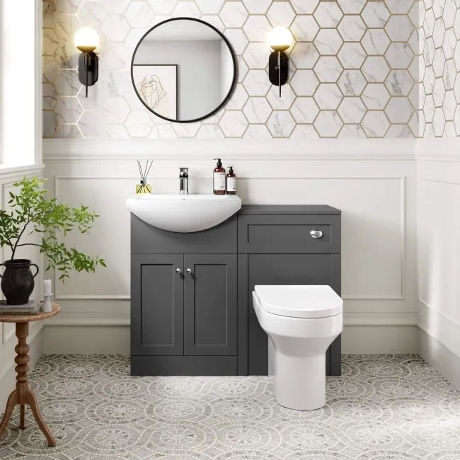 Capri Slate Grey Combination Vanity Basin and Denver Toilet 1050mm - Chrome Handles