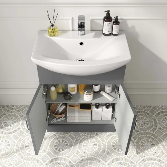 Capri Slate Grey Vanity with Semi Recessed Basin 650mm - Traditional Handles
