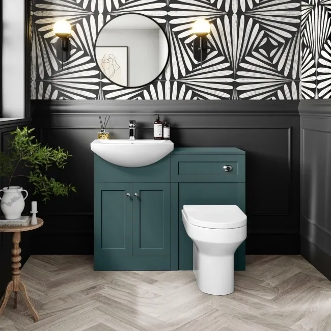 Capri Mystic Green Combination Vanity Basin and Denver Toilet 1050mm - Chrome Handles