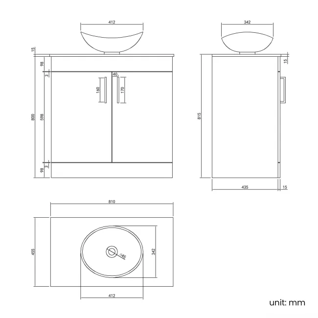 Mersey Gloss White Vanity with Oval Basin 800mm - Black Accents