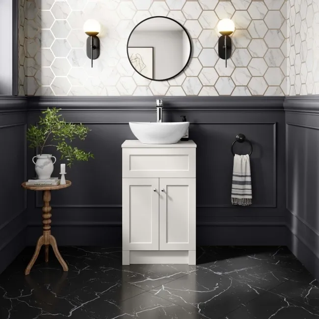 Milos Cotton White Vanity with Oval Basin 500mm - Chrome Handles