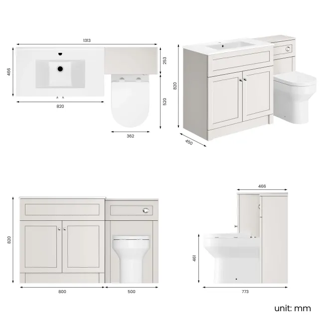 Milos Cotton White Combination Vanity Basin and Denver Toilet 1300mm - Chrome Handles