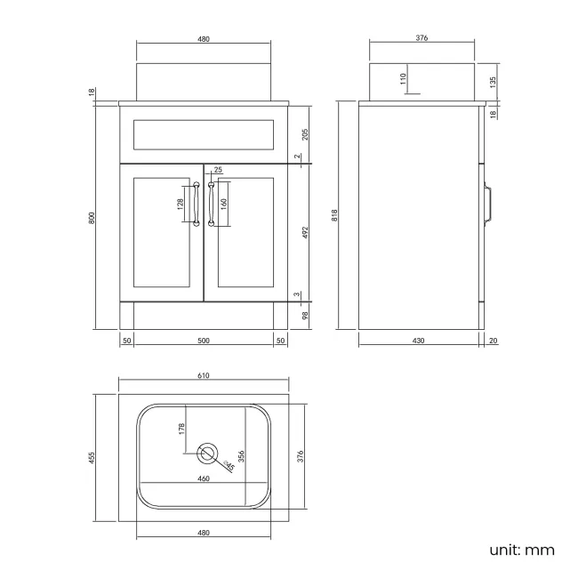Milos Cotton White Vanity with Troy Basin 600mm - Traditional Handles
