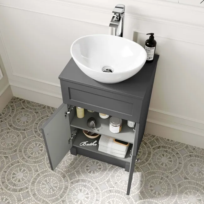 Milos Slate Grey Vanity with Oval Basin 500mm - Chrome Handles