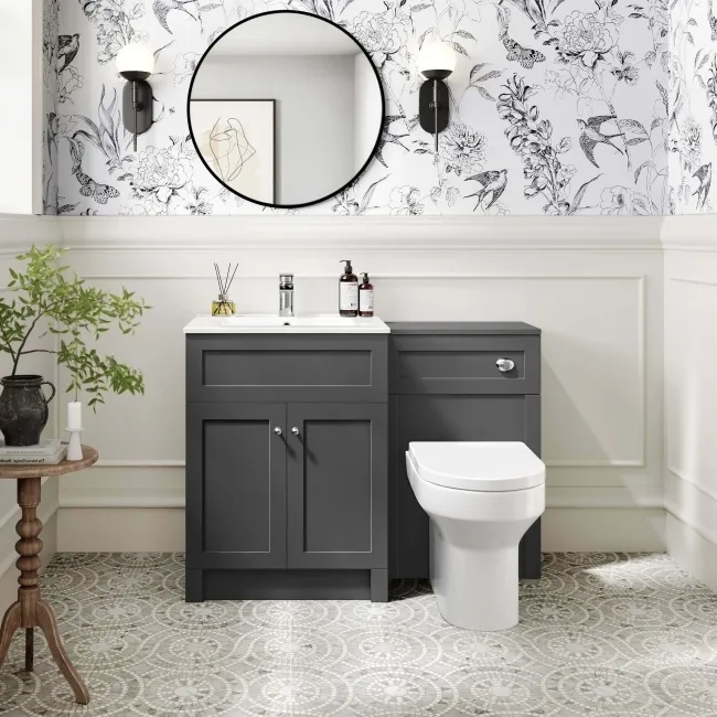Milos Slate Grey Combination Vanity Basin and Denver Toilet 1100mm - Chrome Handles