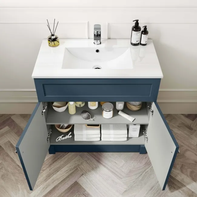 Milos Navy Blue Basin Vanity 800mm - Chrome Handles