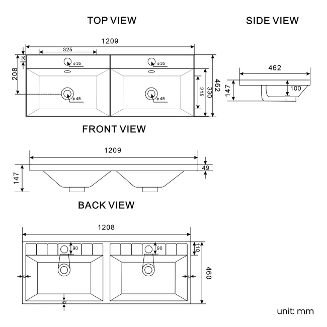 Lucia Chalk White Double Basin Vanity 1200mm