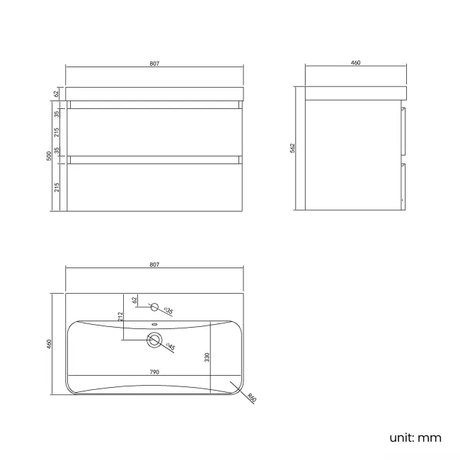 Corsica Gloss White Wall Hung Basin Drawer Vanity 800mm