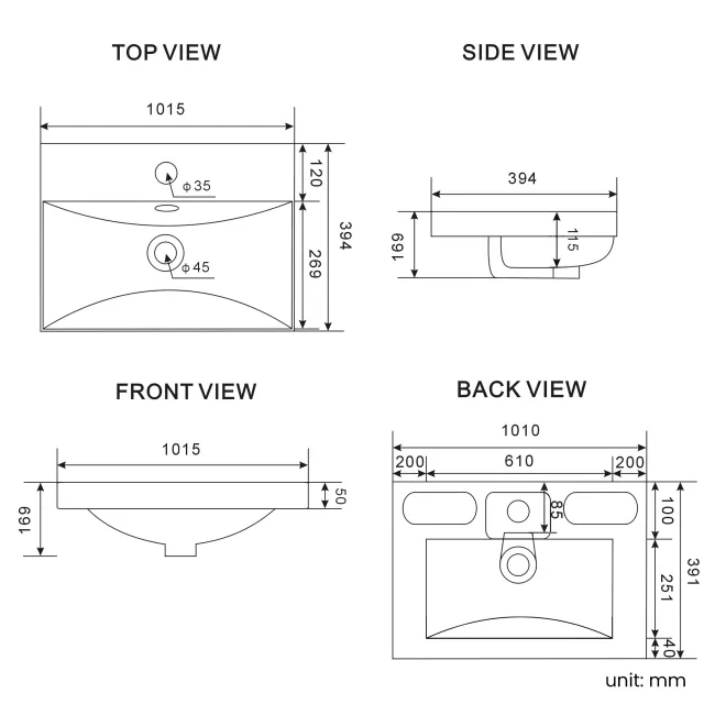 Elba Inky Blue Wall Hung Basin Drawer Vanity 1000mm - Brushed Brass Accents