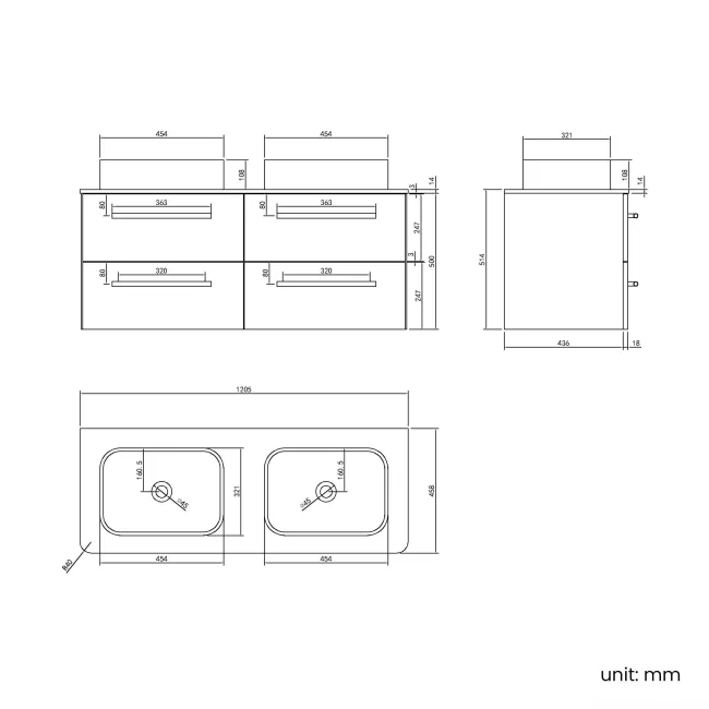 Omaha Gloss White Wall Hung Drawer Vanity with Marble Top & Marin Basin 1200mm - Black Accents