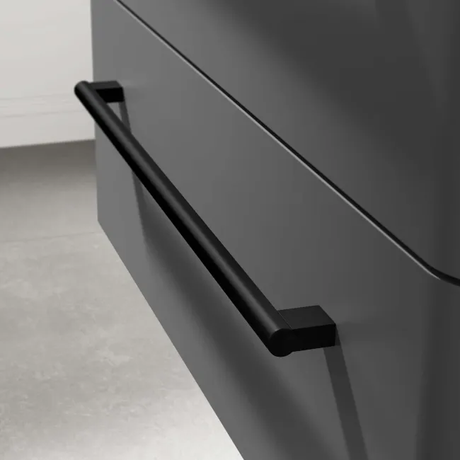 Omaha Slate Grey Wall Hung Drawer Vanity with Marble Top 800mm (Excludes Counter Top Basin) - Black Accents