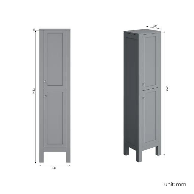 Bermuda Dove Grey Floor Standing Tall Cabinet 1500x350mm