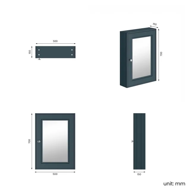 Inky Blue Mirror Cabinet 700x500mm