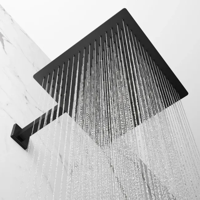 Galway Premium Matt Black Square Thermostatic Set - 300mm Head, Hand Shower & Body Jets