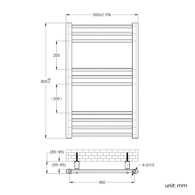 Barcelona Electric Antique Gold Straight Heated Towel Rail 800x500mm