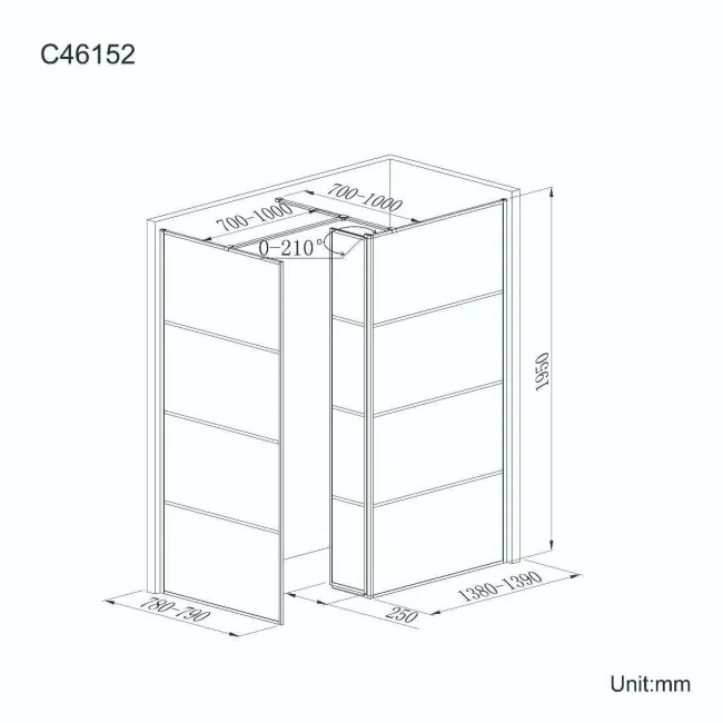 Munich Matt Black Grid 8mm Walk In Shower Enclosure 1400mm & 800mm Glass with Pivotal Return Panel