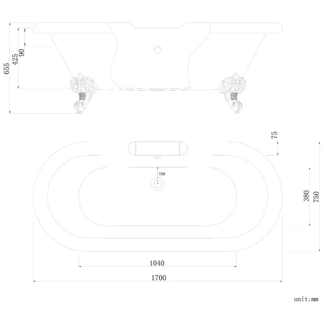 Grosvenor 1700mm Roll Top Bath - Black Ball Feet