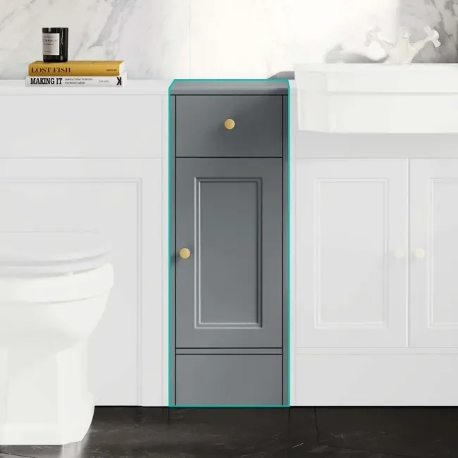 Monaco Dove Grey Side Cabinet Unit 300mm - Brushed Brass Accents