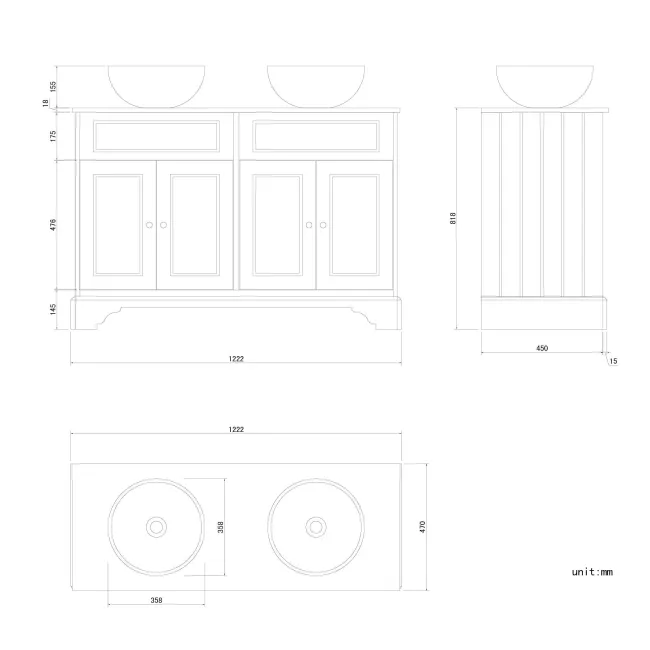 Lucia Chalk White Double Vanity With Oak Effect Top & Round Counter Top Basin 1200mm