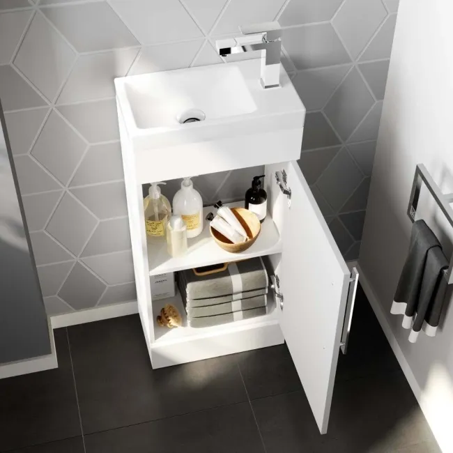 Avon Gloss White Cloakroom Floor Standing Basin Vanity 400mm