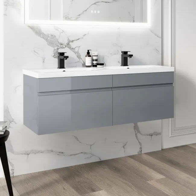 Trent Stone Grey Wall Hung Double Basin Drawer Vanity 1200mm