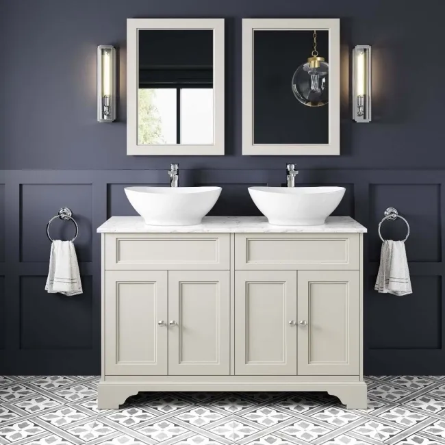 Lucia Chalk White Double Vanity with Marble Top & Oval Counter Top Basin 1200mm