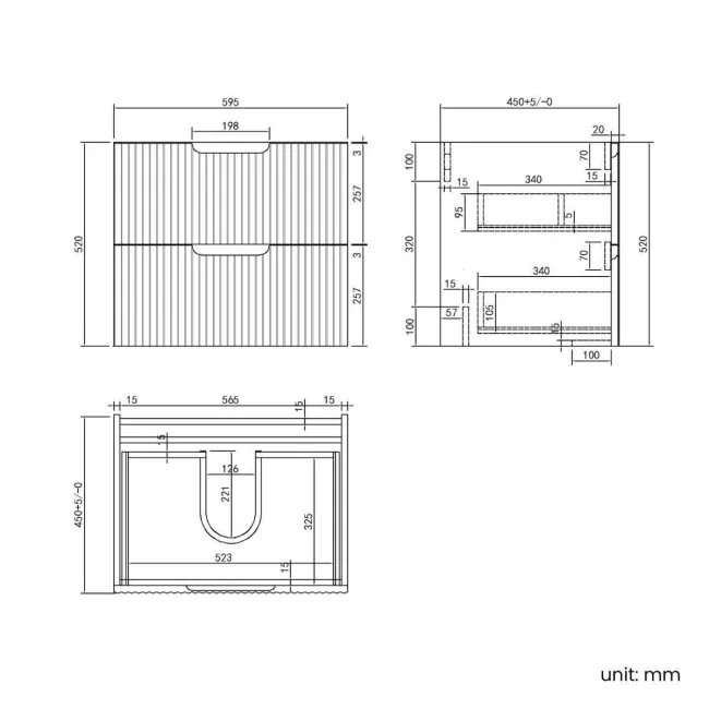Crete Fluted Navy Blue Wall Hung Drawer Vanity with Marble Top & Marin Basin 600mm