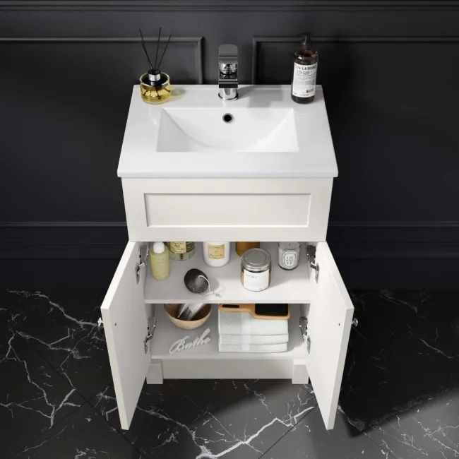 Milos Cotton White Combination Vanity Basin and Houston Toilet 1000mm - Chrome Handles