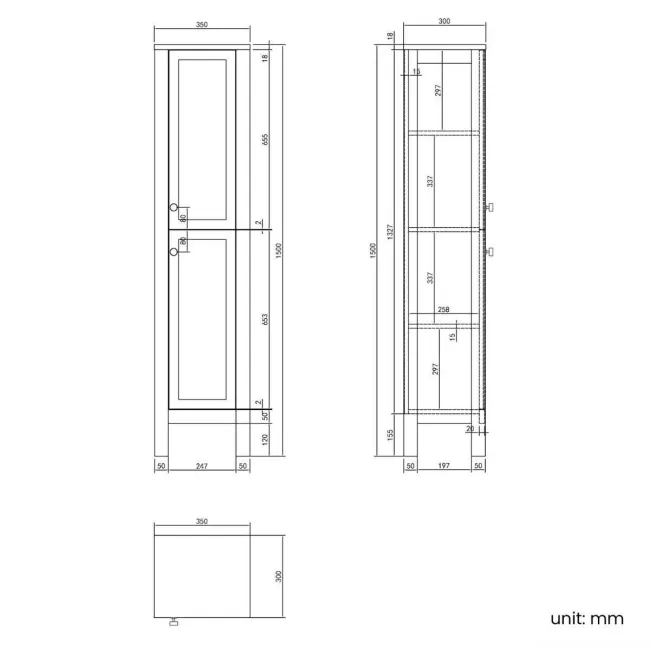 Bermuda Graphite Grey Floor Standing Tall Cabinet 1500x350mm